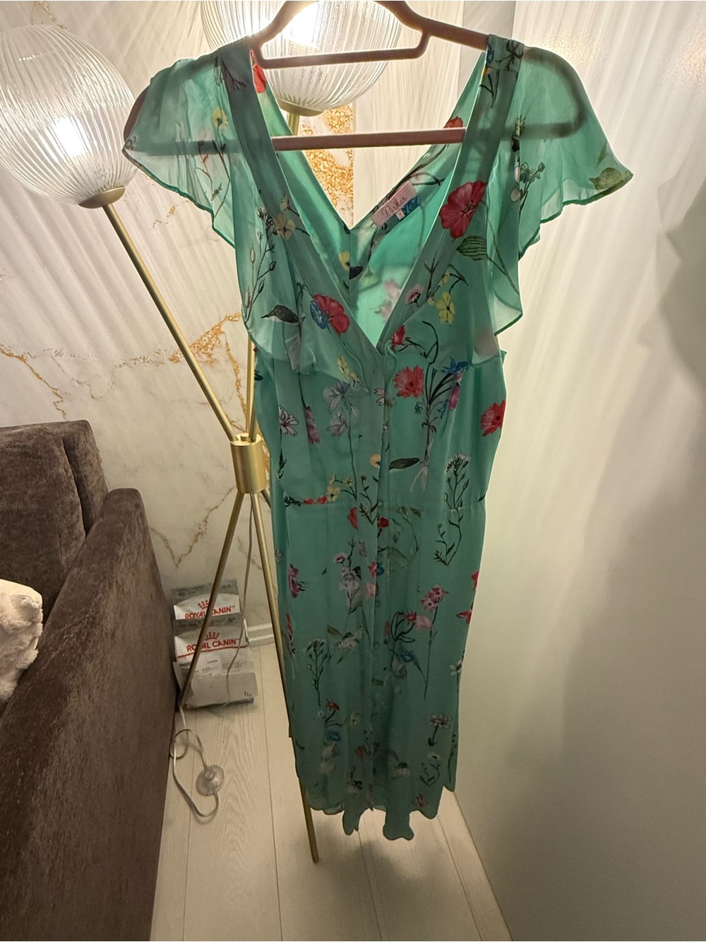Mint Green Floral Ruffle Maxi Dress